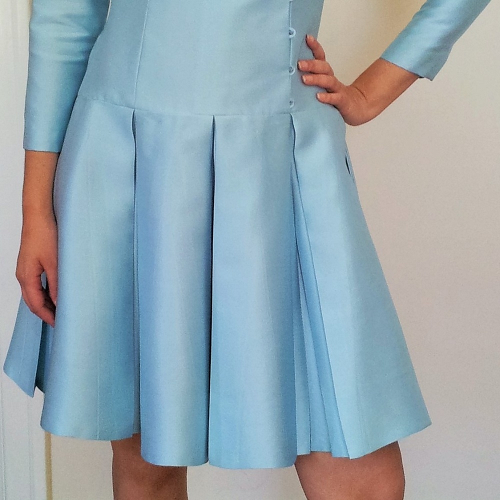 Mignon Paris New York Light Blue Silk Dress, SZ 2